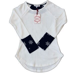 Pink Rose white top waffle knit long sleeve thermal top size XS softgirl